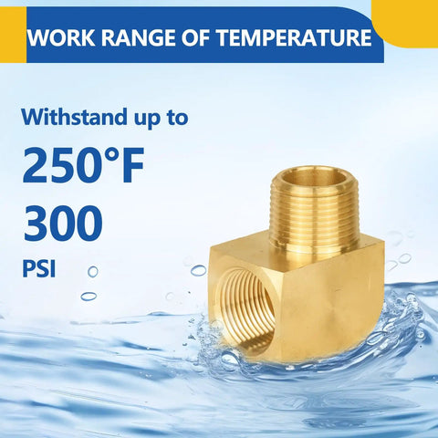 10 Pack Brass Pipe Fittings 90 Degree Street Elbow 3/4 Inch Female NPT To 3/4 Inch Male NPT Barstock on water background