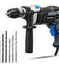 Front view of Hammerhead 7.5-Amp corded hammer drill with 1/2-in chuck, side handle, and six drill bits
