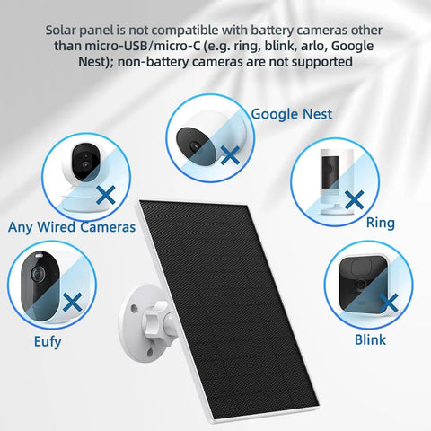 Outdoor Solar Panel Charger For Security Cameras, 5W Solar Panel Kit With Micro USB And USB C Adapters illustrated