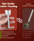 Comparison of high-quality arc-shaped half-round punch tool vs inferior tool for leather craft projects, highlighting glossiness and sharpness.