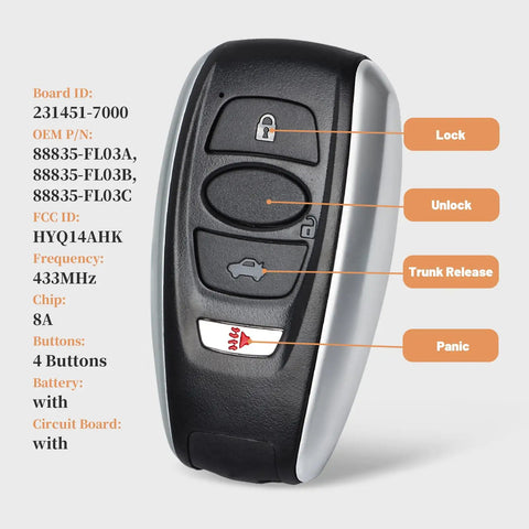 Subaru Keyless Entry Remote Key Fob Replacement For 2018 2024 Ascent Crosstrek Forester Impreza Legacy Outback WRX STI HYQ14AHK