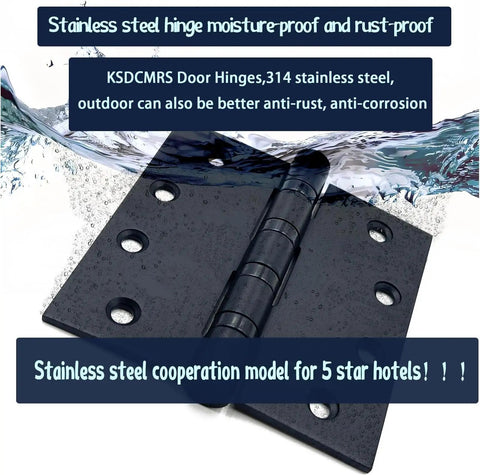 Heavy Duty 4 Inch Stainless Steel Door Hinges Matte Black Ball Bearing Set For Interior And Exterior Use, Square Corner