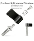 Heavy Duty L Handle Thumb Screw Kit 6 Pack M5 And M6 Camera Screws with aluminum knob and internal components displayed.