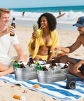 Two Pack Galvanized Tub Ice Buckets Set Of Two Large Metal Beverage Buckets With Carry Handles At Beach Party