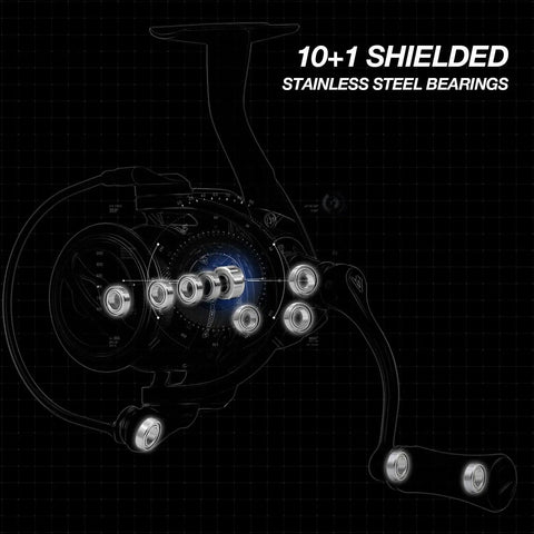 Carbon X Spinning Reel With Feather Light Carbon Fiber Body And Rotor, 2000 Series, 6.2 To 1 High Speed Gear Ratio, Ten Plus One Shielded Bearings