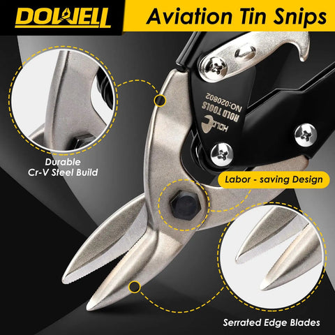 Close-up of Heavy Duty 10 Inch Tin Snips For Metal Cutting With Chrome Vanadium Blades Left Handed Aviation Snips