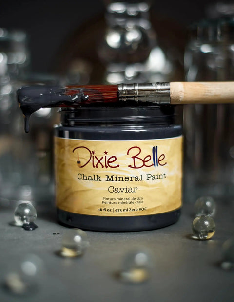 Chalk Mineral Furniture Paint Matte Black Caviar 16oz Perfect For Wood Metal Plastic And More DIY Makeovers On Cabinets Tables And Home Decor Achieve Rich Smooth Matte Finish With Durable Coverage And Easy Brush Stroke Control.