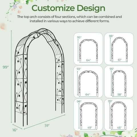Heavy Duty Garden Arch Made From Galvanized Steel Arbor With Seven Size Options, Metal Flower Leaf Decoration