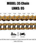 Go Kart Chain 95 Links Replacement Kit Beefed Up 3 Feet with detailed diagram showing link structure for go karts and mini bikes