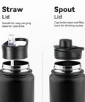 Straw and spout lids for 24oz Insulated Water Bottle Built Tough With Premium Stainless Steel And Double Wall Vacuum.