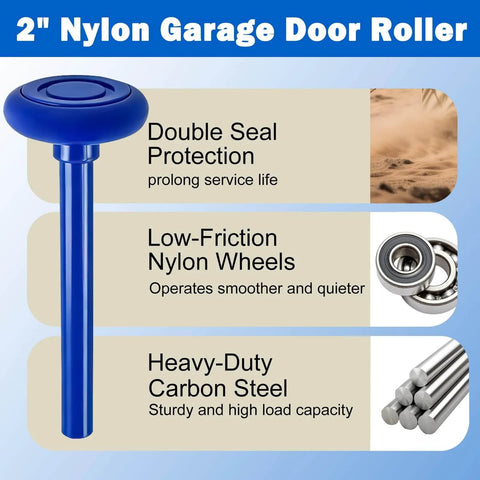 Blue 20 Pack 2 Inch Nylon Garage Door Rollers With 4 Inch Nylon Stem Ultra Quiet Smooth Operation Double Seal 6200 2RS Bearings