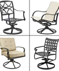 Various designs of patio swivel rocker chairs with focus on durability and style for indoor and outdoor use.