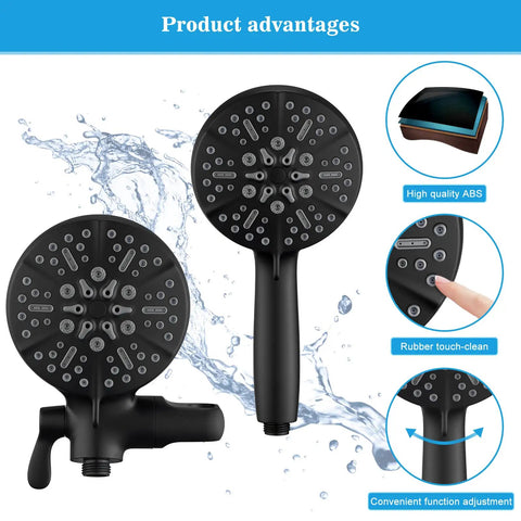 Matte Black Handheld Shower Head With 7 Settings And 5-Inch Rain Shower, Game-Changing Luxury Bath Experience diagram