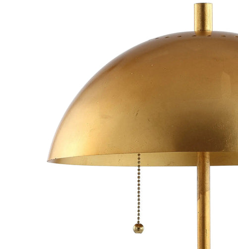 Gold And White Marble 2 Light LED Table Lamp With Glam Desk Style For Modern Bedside Decor gold dome shade pull chain close-up