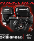 6 Inch Wood Chipper Shredder Mulcher Powered By ZONSEN 459cc 15HP Gas Engine With Electric Start shown