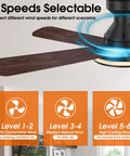 Ceiling Fans,46“ RGB Low Profile Ceiling Fans with Lights, Wood-like Blades showing adjustable 6 speed settings for airflow.