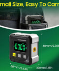 Rugged Digital Angle Finder With Laser Protractor Inclinometer, compact size in pocket, digital display for easy reading.