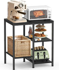 4 Tier Adjustable Kitchen Microwave Stand With Storage And Rustic Metal Bakers Rack In Coal Black, holding appliances and food