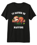 I Would Rather Be Napping Premium Tri Blend Tee For Nap Lovers And Sleep Fans featuring a cute sloth design on black fabric.