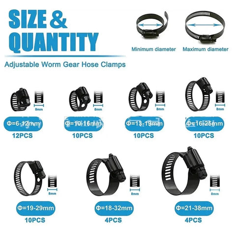 Rock Your DIY Game With 60 Pcs Adjustable Stainless Steel Worm Gear Hose Clamps For Woodworking And Projects Plus Corrosion Resistance, size chart