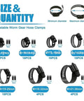 Premium 60Pc Stainless Steel Adjustable Worm Gear Hose Clamps Kit With Wide 6-38mm Range Perfect For Woodworking Hvac Diy Projects And Fluid Connections That Totally Rock. size chart of adjustable worm gear hose clamps, 6-38mm, black steel