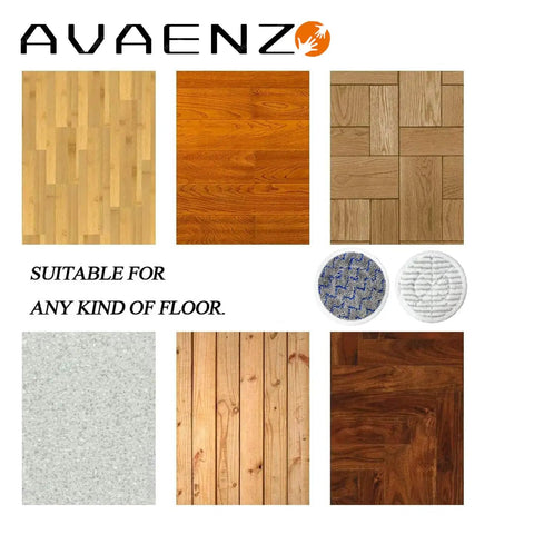 Upgraded 4 Pack S7000 Replacement Steam Mop Pads For Shark S7000AMZ suitable for various floor types, illustrated with floor samples.