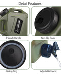 Detail features of 3.2 Gallon Portable Water Jug With Spigot For Camping And Hiking, BPA Free Military Green Water Storage Tank