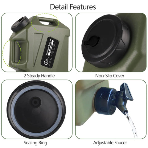 Detail features of 3.2 Gallon Portable Water Jug With Spigot For Camping And Hiking, BPA Free Military Green Water Storage Tank