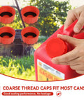 5 Gallon Gas Can Cap Replacement With Coarse Thread For Gasoline Universal Fit For Plastic And Metal Gas Cans Portable Tank Lid Includes Spout Replacement Old Style Pack Of 4 shown installed on red gas can