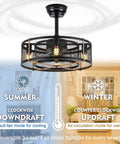 20 Inch Farmhouse Ceiling Fan With Lights Remote Control Black Industrial Cage Style Dope Reversible Motor Quiet Performance 3 Speed Settings Ideal For Living Room Bedroom Kitchen Dining Room