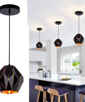 Black Industrial Pendant Lights For Kitchen Island With Geometric Diamond Shade, installed over a modern kitchen island.