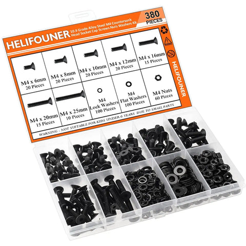 380 Piece M4 Socket Cap Screws Set With Countersunk Heads in plastic organizer box
