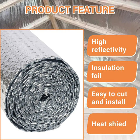 Premium Double Sided Reflective Insulation Roll 23.6 Inch By 10 Foot Aluminum Bubble Heat Barrier, showing rolled insulation foil.