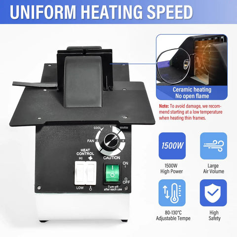 Frame Warmer For Eyeglasses 1500W High Power Glasses Heater With 110V Hot And Cold Switch Adjustable Temperature