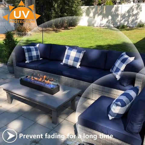 Outdoor Cushion Covers Replacement Set 14 Piece For 7 Piece 6 Seater Wicker Rattan Sectional Sofa Patio Slipcovers Blue with UV protection