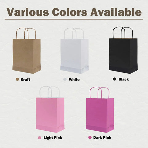 Medium Kraft Paper Bags With Handles 250 Pack Bulk For Daily Use Retail Packaging And Craft Decor Color Options In Black White Pink Dark Pink And Kraft Brown