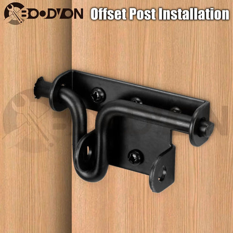 Beast Mode Heavy Duty Slide Bolt Gate Latch Black Powder Coated Steel Barn Door Hardware With Padlock Hole for Offset post installation on wood door.