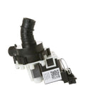 Dishwasher Drain Pump Replacement WD35X20553, quick disconnect, visible QR code, black and white components for GE models.