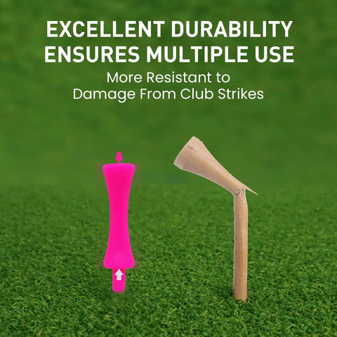 Unbreakable Castle Golf Tees Set In Mixed Colors 100 Count Step-Down Plastic Golf Tees contrasting durability on grass