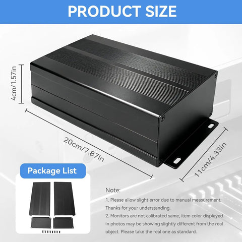 Rugged Split Aluminum Enclosure Project Box With A Slick Brushed Cap, Zero Sweat Cooling Case For Diy Circuit Boards And Tech Builds, Built Tough To Dump Heat And Crush Any Bench Job In Sand Black, measures 200x106x55mm.