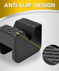 TONDA jack stand pads, black rubber, front view with anti-slip lattice, universal rail pinch weld protection, 2-pack