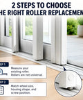 Zero Hassle Sliding Door Roller Assembly Replacement Kit Featuring Dead Smooth Ball Bearing Steel Wheels And No Fuss Track Hardware For Patio And Closet Doors Two Pack with instructions for proper roller replacement.