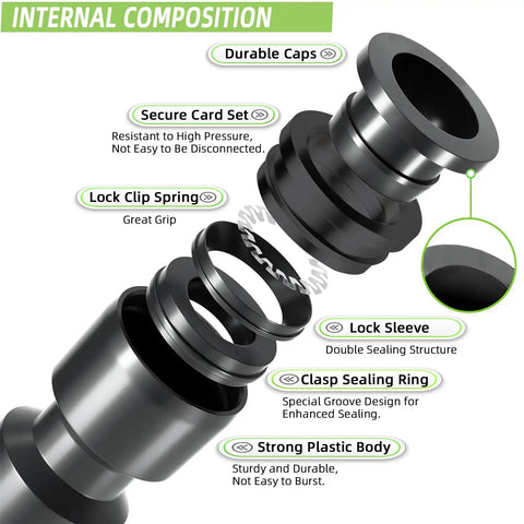 Exploded view of 12 Pack 1/2 Inch To 1/4 Inch Drip Irrigation Fittings Kit with components labeled for secure fit.