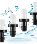 6-piece inline check valve set, 3/8 in (10 mm) ABS plug-in, black body with white top.