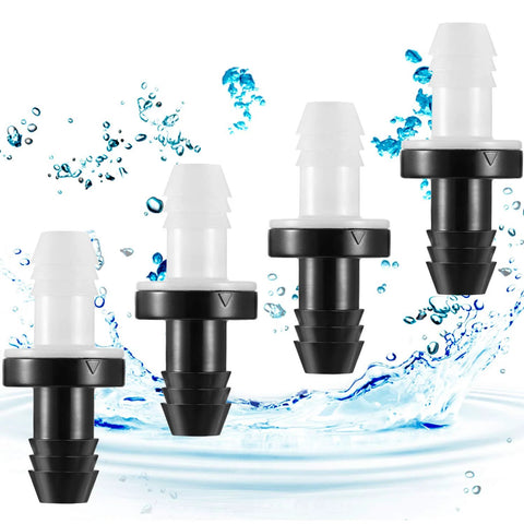 6-piece inline check valve set, 3/8 in (10 mm) ABS plug-in, black body with white top.
