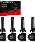 Top Shelf Pre Programmed Tpms Tire Pressure Sensor 315Mhz Replacement Oe 13598771 shown in a product box, featuring four sensors for Chevy vehicles.