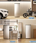 Massive Seven Point Zero Cubic Foot Upright Deep Freezer Heavy Duty Stand Up Cold Storage in kitchen and garage settings.