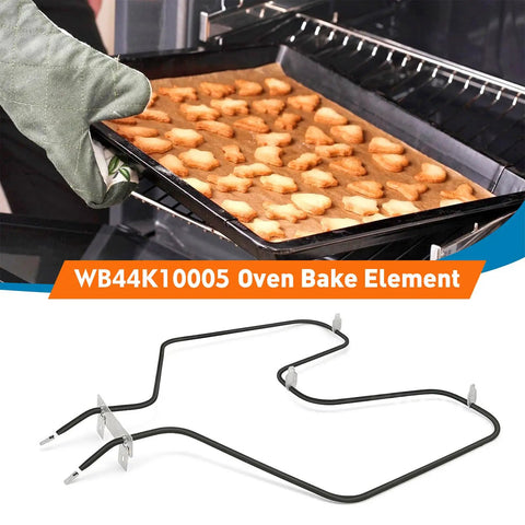 Bake Element Oven Heating Replacement For General Electric Hotpoint Kenmore Stoves And Ovens WB44K10005 Replaces 824269 AP2030964 WB44K10001 PS249238 Bottom Oven Heating Element, with baked goods tray in oven