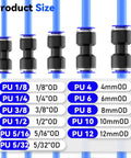 Product size chart for 30 Pack 8mm Tube OD Straight Push To Connect Pneumatic Quick Connect Fittings Set With Union And Coupler Air Line Hose Fittings For Workshop Auto Shop Use, plastic