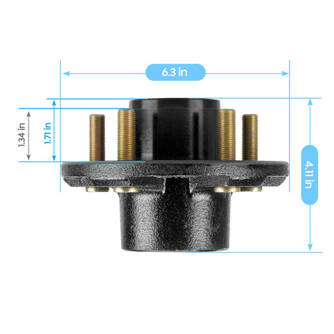 Pro Grade Trailer Idler Hub Assembly Set Of 2 Featuring 5 Lug 4.5 Inch Bolt Pattern rated at 3500 lb load, dimensions shown.